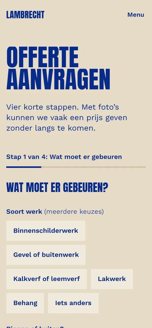 Demosite op een gsm: het offerteformulier
