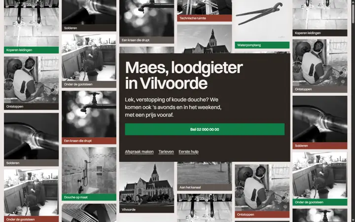 De demosite Maes Sanitair en Verwarming op een computerscherm