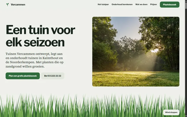 De demosite Tuinen Vercammen op een computerscherm