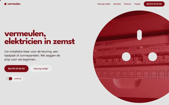 De demosite Vermeulen Elektriciteit op een computerscherm