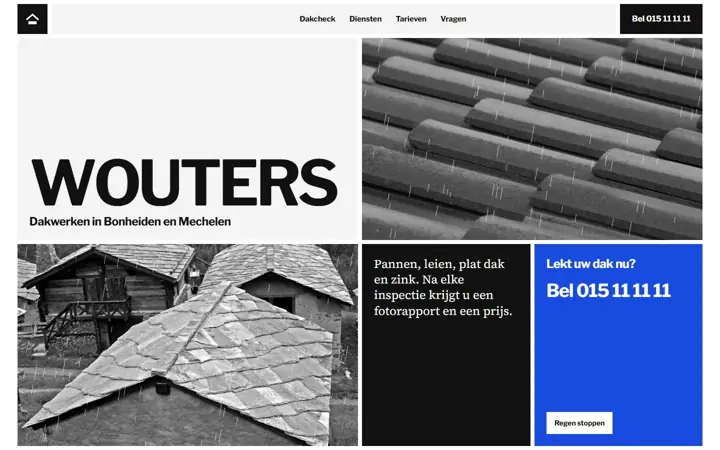 De demosite Dakwerken Wouters op een computerscherm